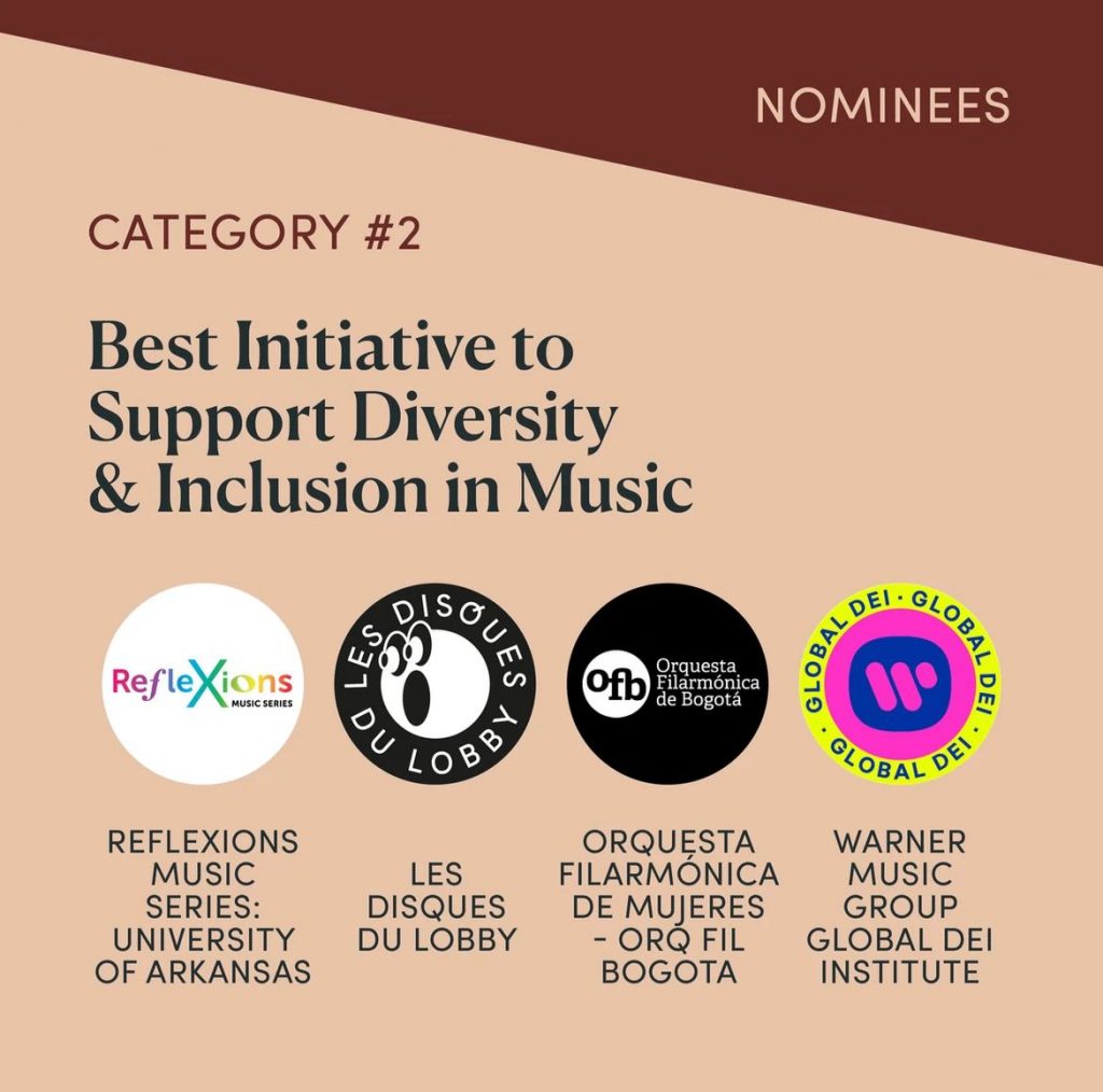 Filarmónica de Mujeres, que concursa en la categoría de Mejor Iniciativa para Apoyar la Diversidad y la Inclusión en la Música